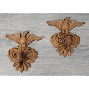 Vintage Sexton Set of 2 Metal Wall Candle Holders Brown Wood‎ Color